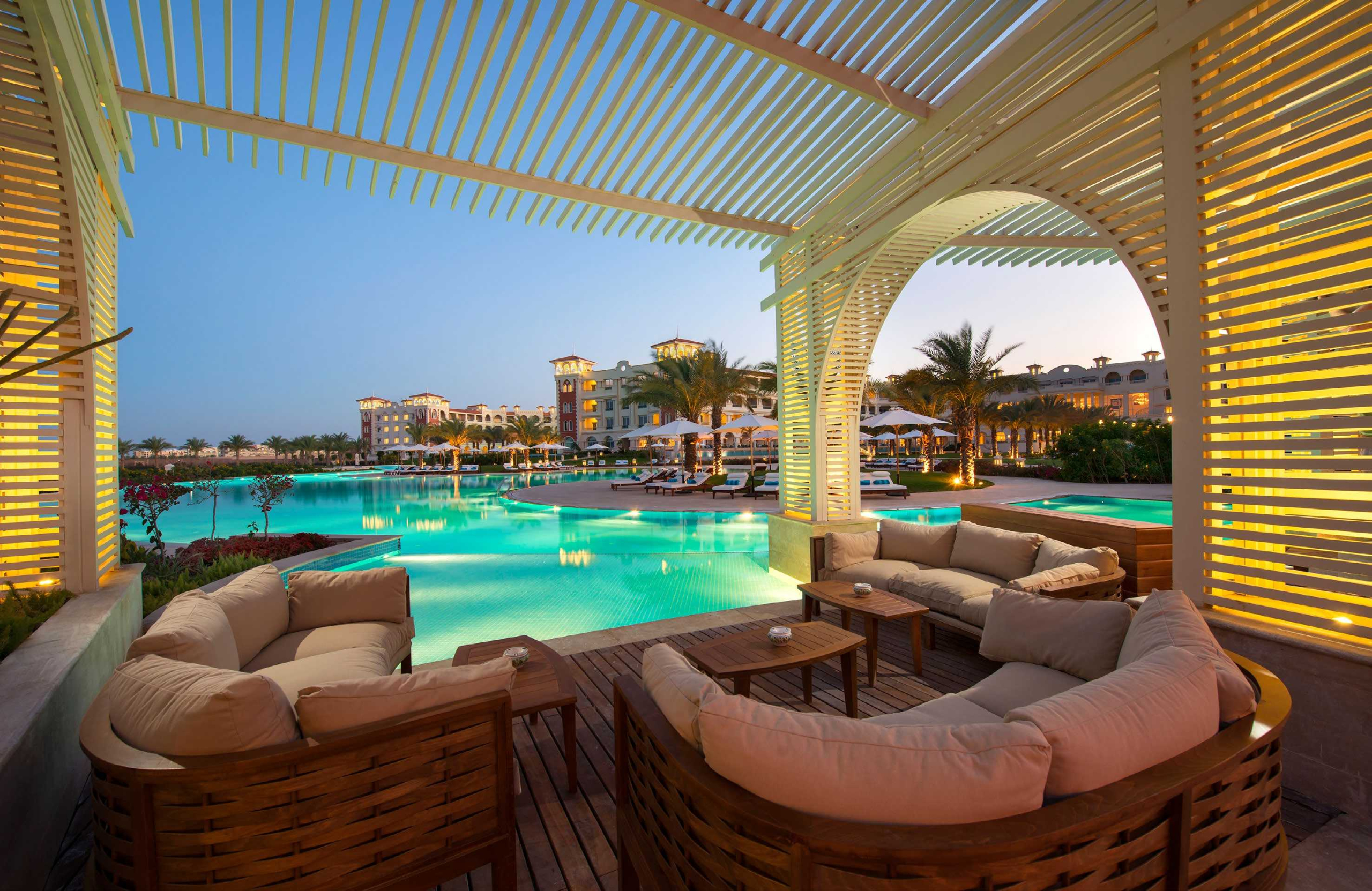 Luxury swimming pool and sunset in a Sahl Hasheesh residential development