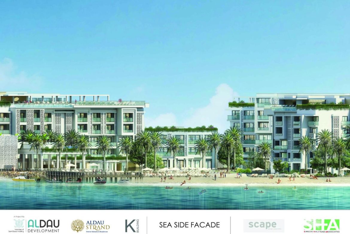 ALDAU Strand apartment exterior overlooking gardens