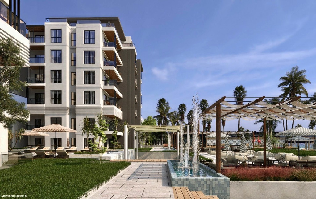 Oro Beach landscaped courtyard and residential blocks