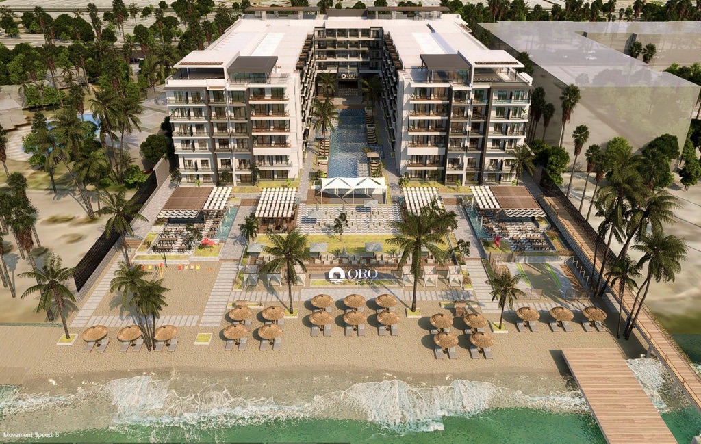Oro Beach gardens and communal relaxation area
