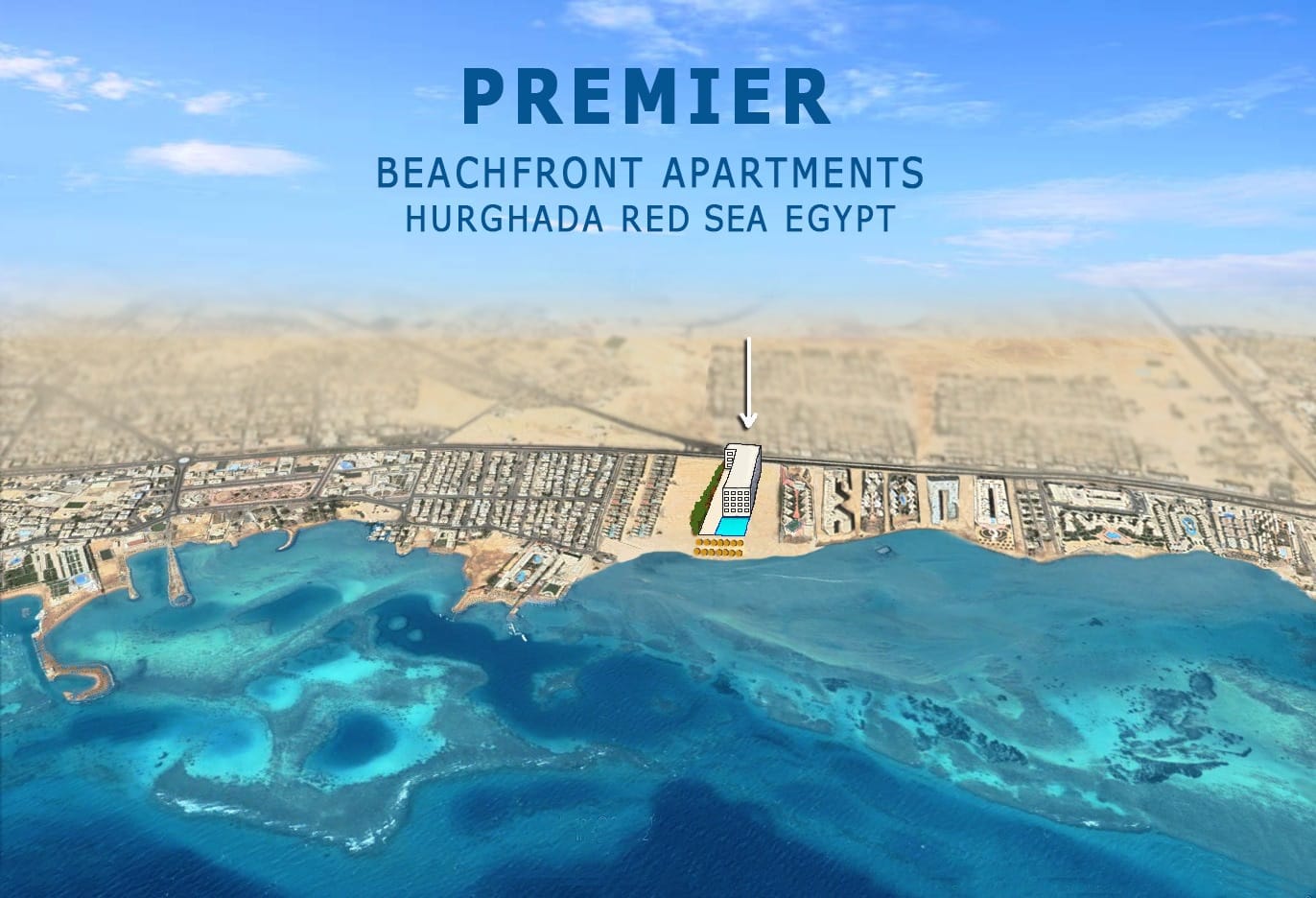 Premier Beachfront Apartments aerial view in El Helal Hurghada