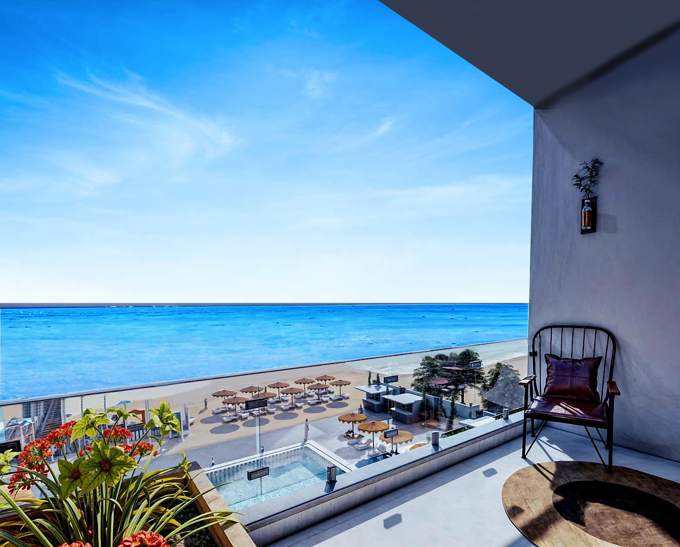 Sea view from a Premier Beach apartment balcony