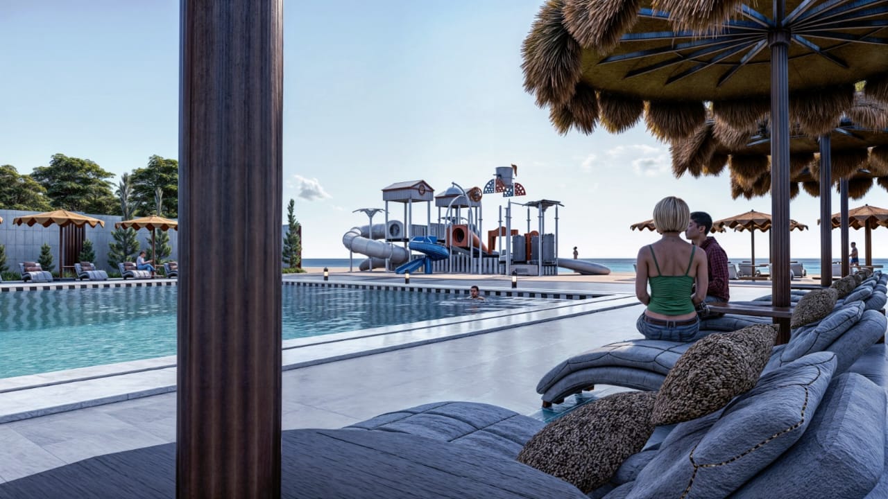 Illustrative Premier Beach apartment living area and sea view