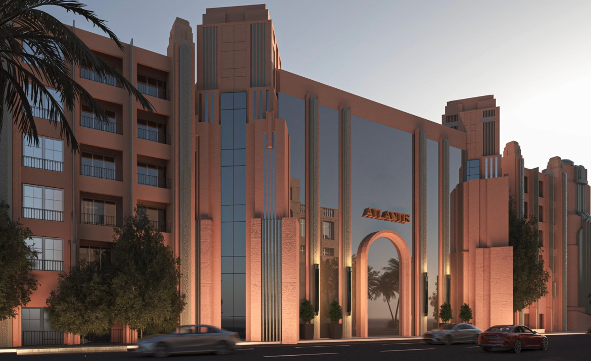 Contemporary Atlantis Resort apartment buildings in central Hurghada