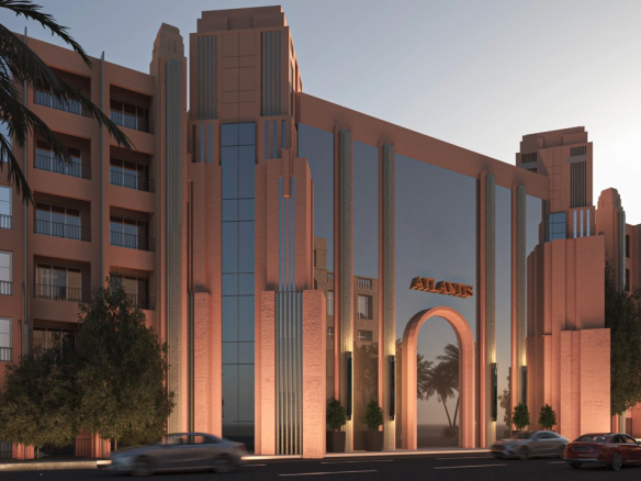 Contemporary Atlantis Resort apartment buildings in central Hurghada
