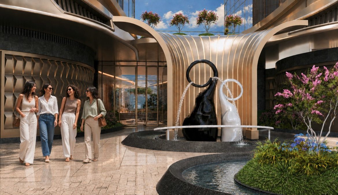Marvento Resort Hurghada – entrance courtyard with sculptural landscaping, developer render