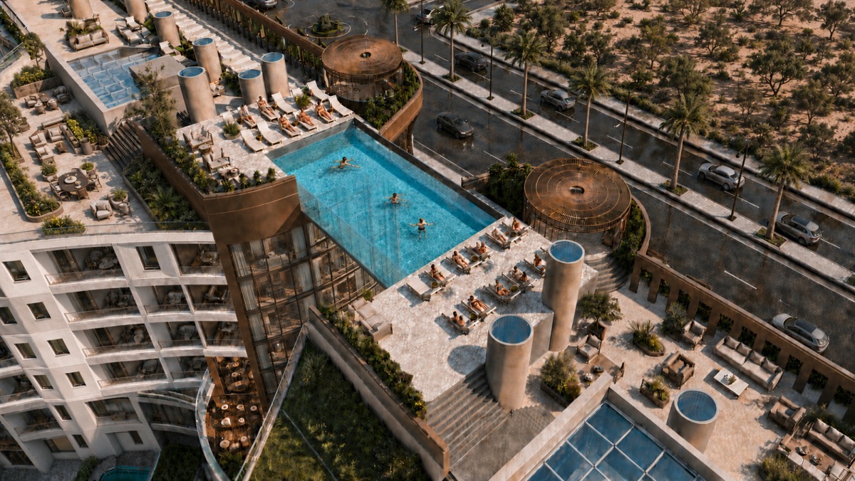 Marvento Resort Hurghada – elevated swimming pool and sun terraces, developer render