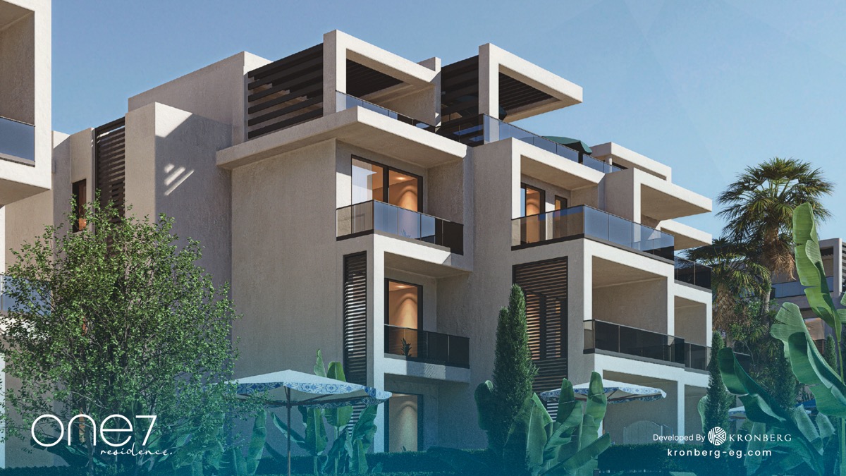 One7 Hurghada – apartment building with balconies and rooftop terraces, developer rendering