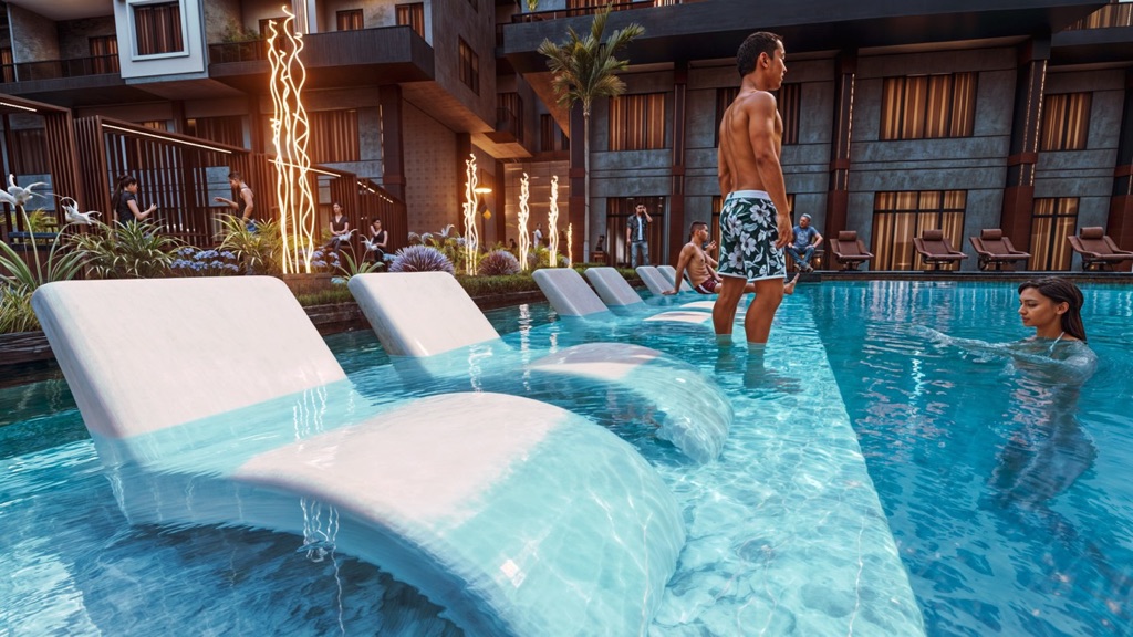 Iconic Resort Hurghada – in-water sun loungers, developer render