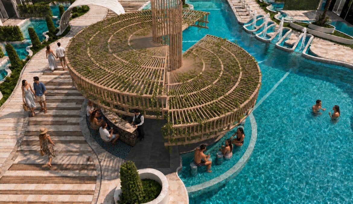 Marvento Resort Hurghada – circular swim-up pool bar, developer render