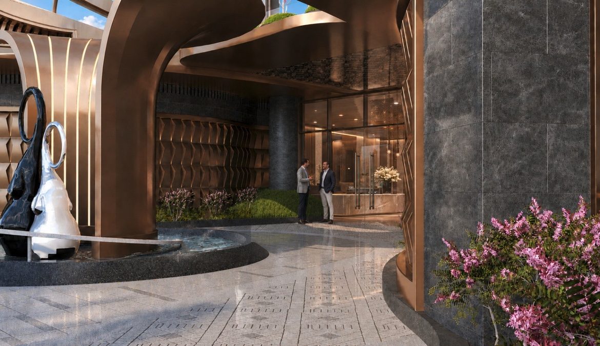 Marvento Resort Hurghada – covered entrance with sculptural feature, developer render