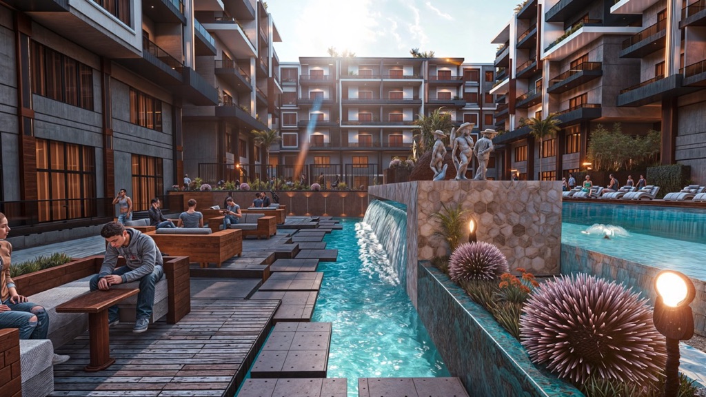Iconic Resort Hurghada – long pool edge and sun terrace, developer render