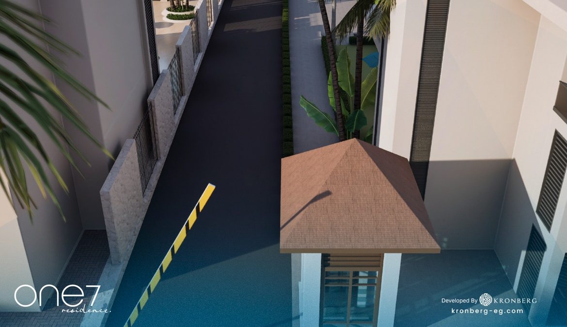 One7 Hurghada apartments – guardhouse at the residential access lane, developer rendering
