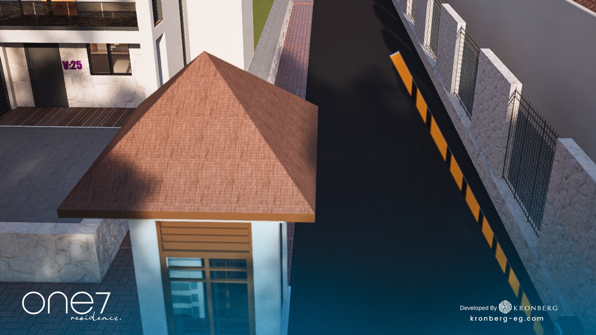 One7 Hurghada penthouse – overhead view of the gatehouse and access barrier, developer rendering