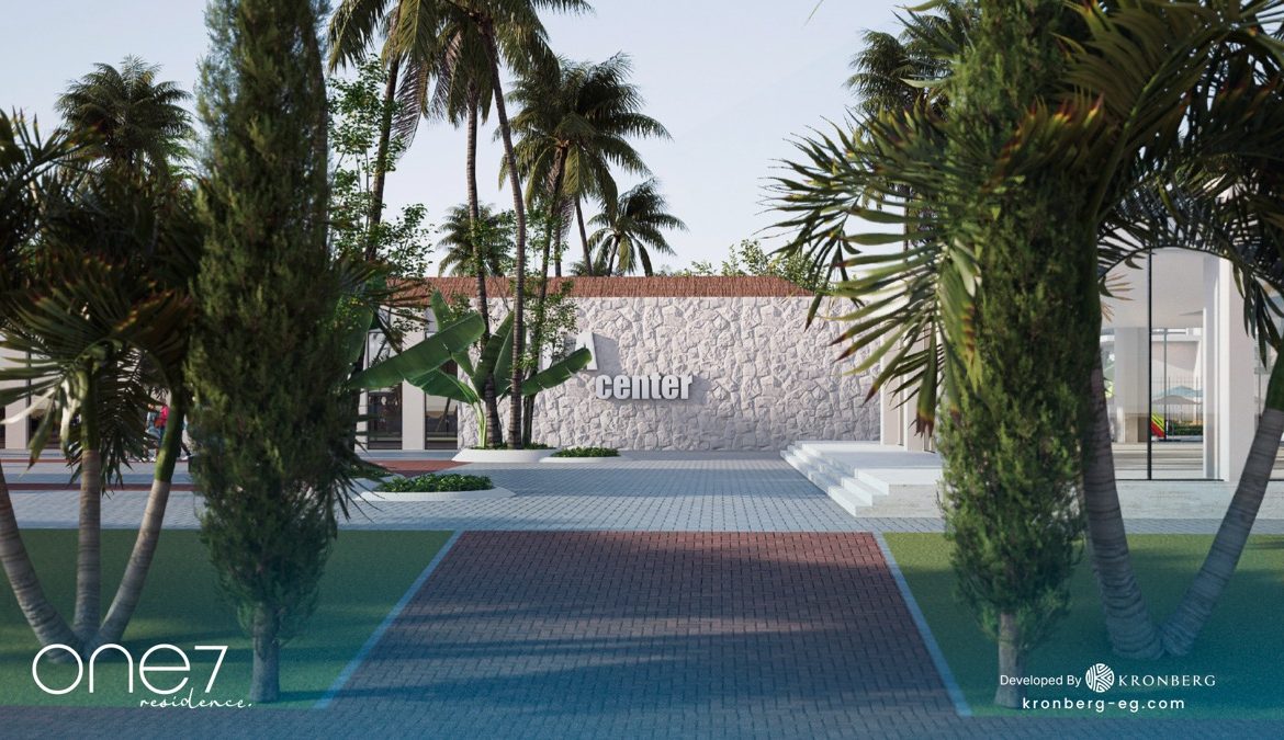One7 Hurghada – entrance landscaping and residence sign, developer rendering