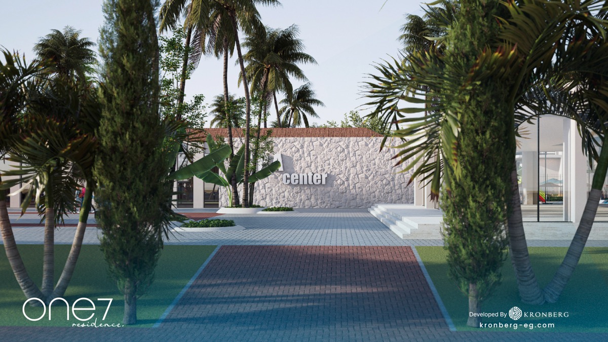 One7 Hurghada – entrance landscaping and residence sign, developer rendering