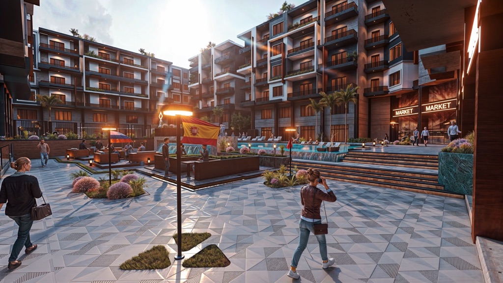 Iconic Resort Hurghada – landscaped courtyard and apartment balconies, developer render