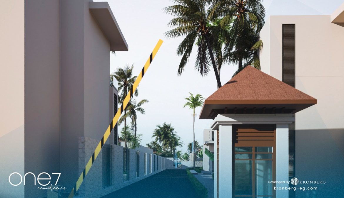 One7 Hurghada apartments – gatehouse with vehicle access barrier, developer rendering