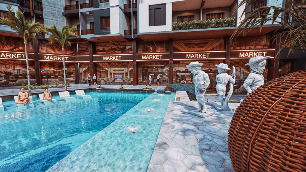 Iconic Resort Hurghada – courtyard pool and planted terrace, developer render