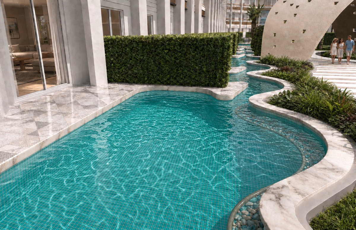 Marvento Resort Hurghada – curving courtyard pool and planted terraces, developer render