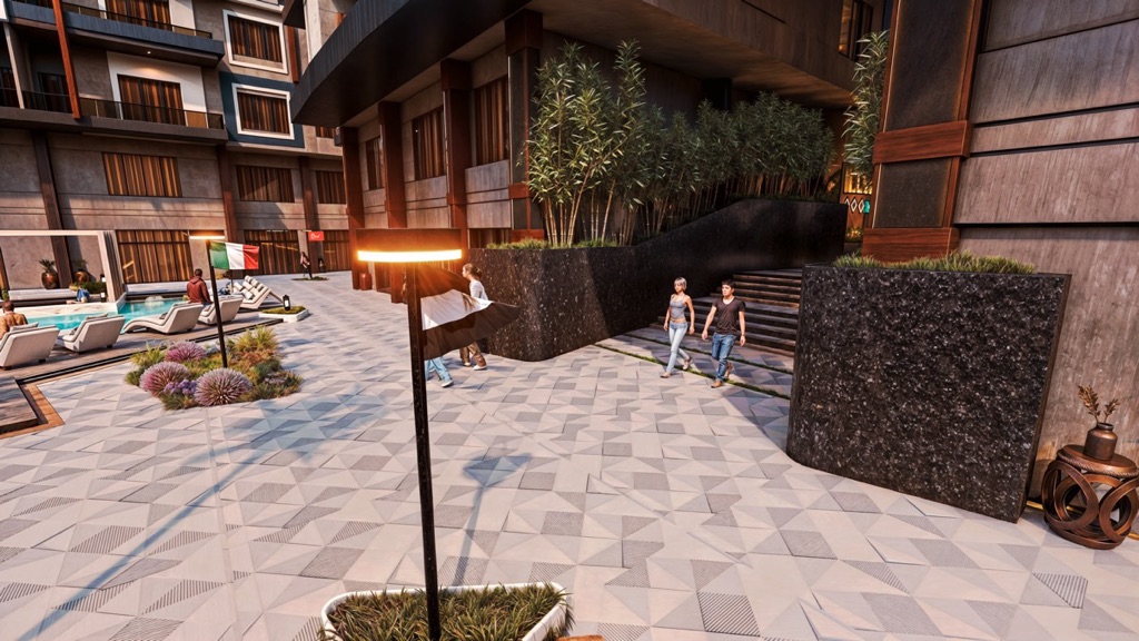 Iconic Resort Hurghada – pedestrian entrance and courtyard paving, developer render