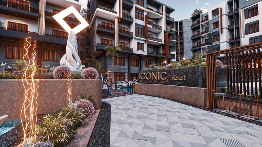 Iconic Resort Hurghada – entrance gate and landscaped courtyard, developer render