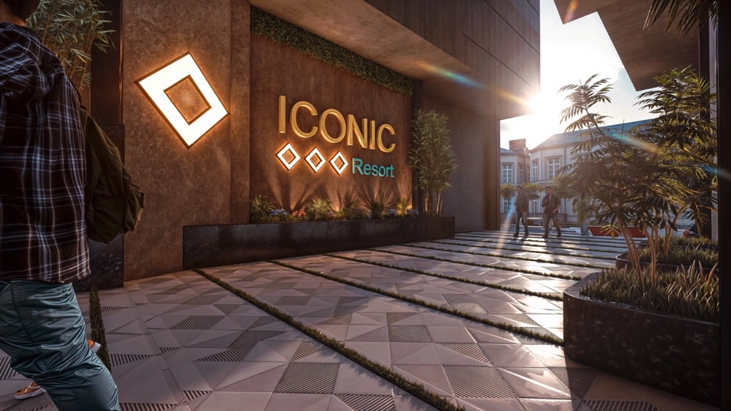 Iconic Resort Hurghada – entrance sign and pedestrian walkway, developer render