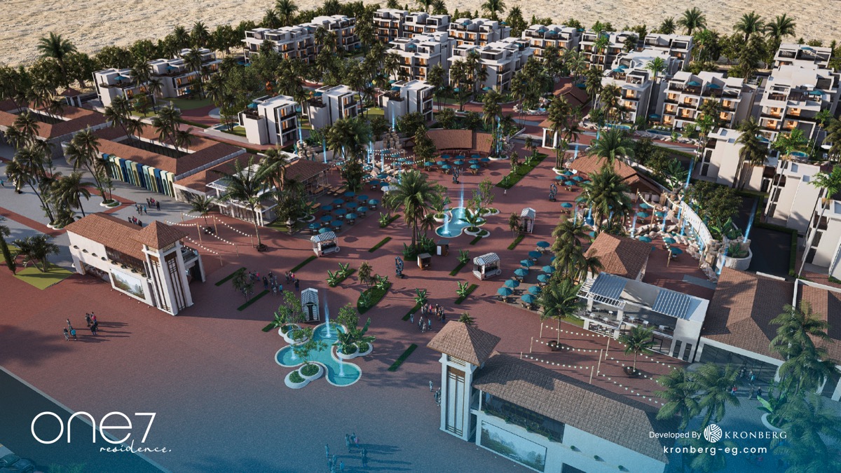 One7 Hurghada – residential blocks surrounding the central promenade, developer rendering