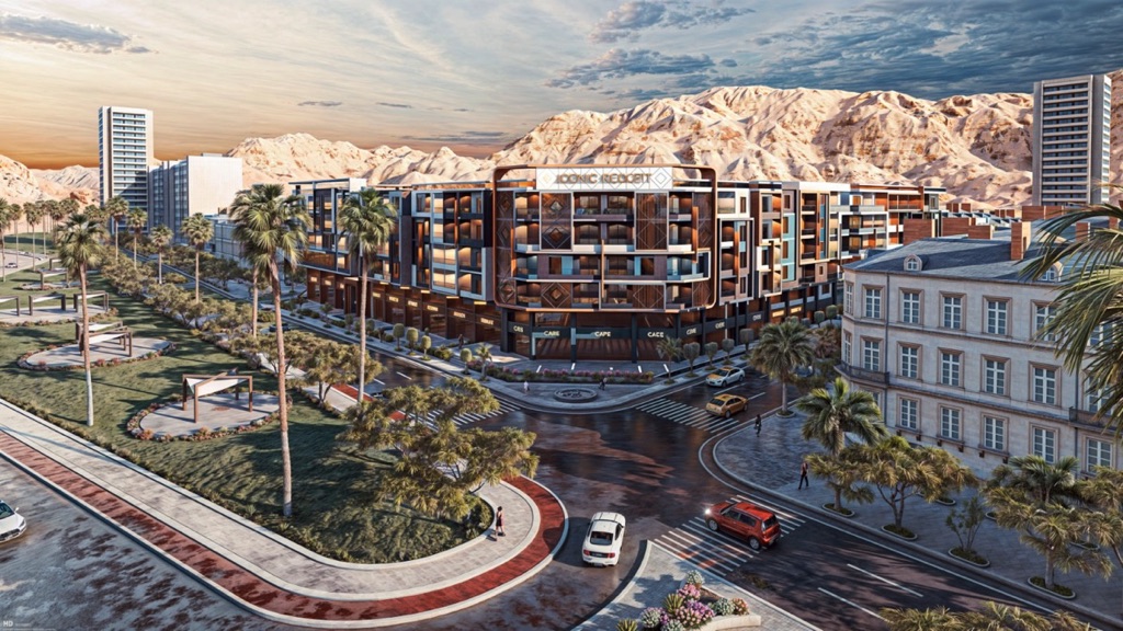 Iconic Resort Hurghada – aerial view of the resort and El Hadaba setting, developer render