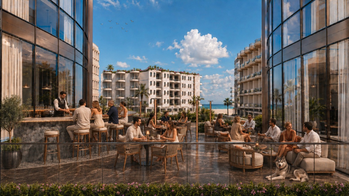 Marvento Resort Hurghada – Restaurant terrace overlooking the resort setting Marvento Resort Hurghada – restaurant terrace overlooking the resort setting, developer render