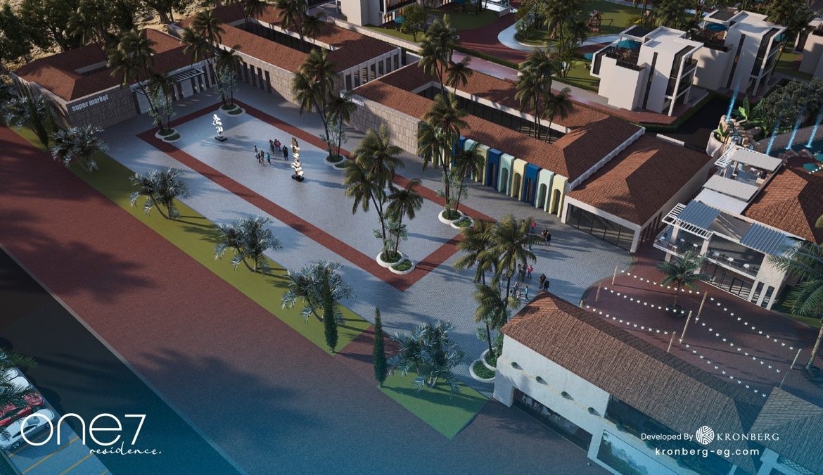 One7 Hurghada penthouse – entrance road and central pavilion, developer rendering