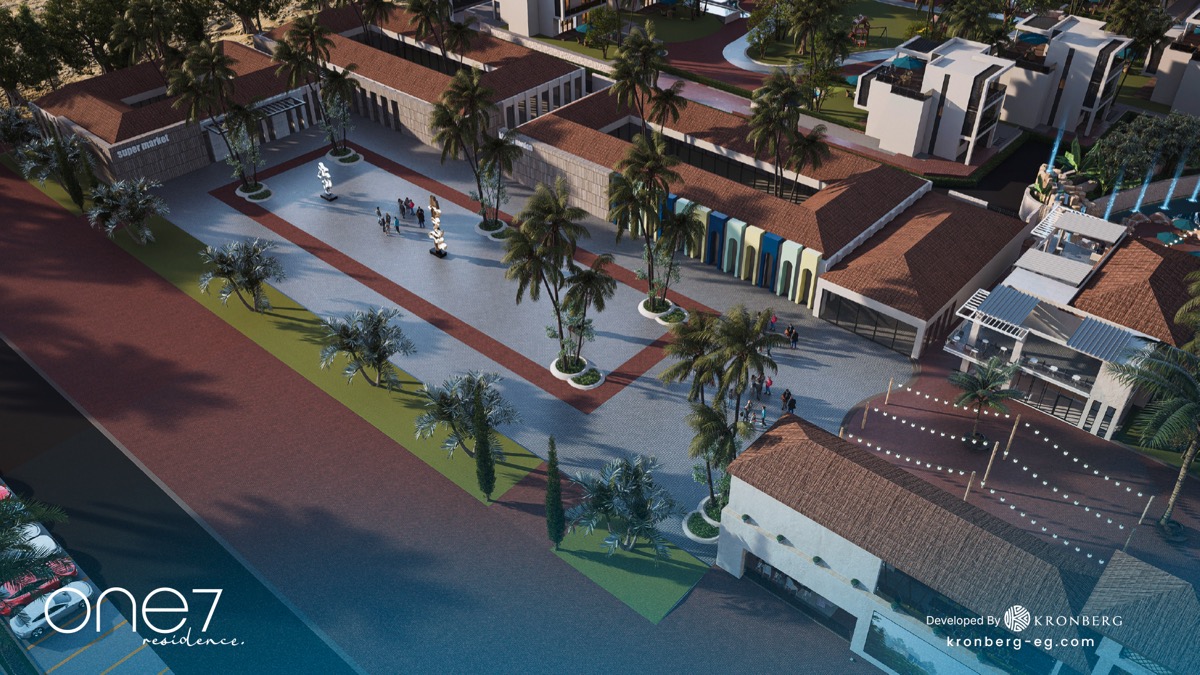 One7 Hurghada penthouse – entrance road and central pavilion, developer rendering