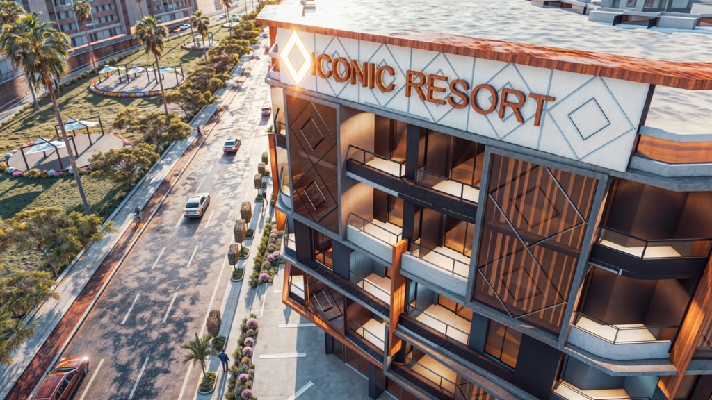 Iconic Resort Hurghada – upper façade and commercial street frontage, developer render
