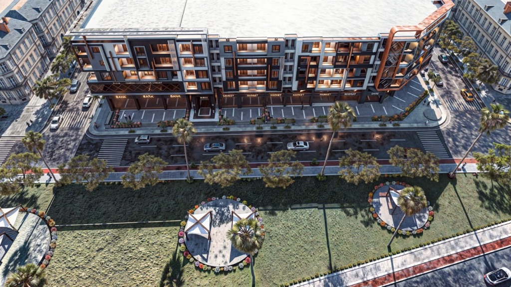 Iconic El Hadaba apartment – aerial view of the full development, developer render