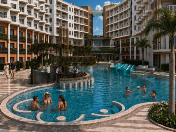 Marvento Resort Hurghada – swimming pool and circular pool bar, developer render