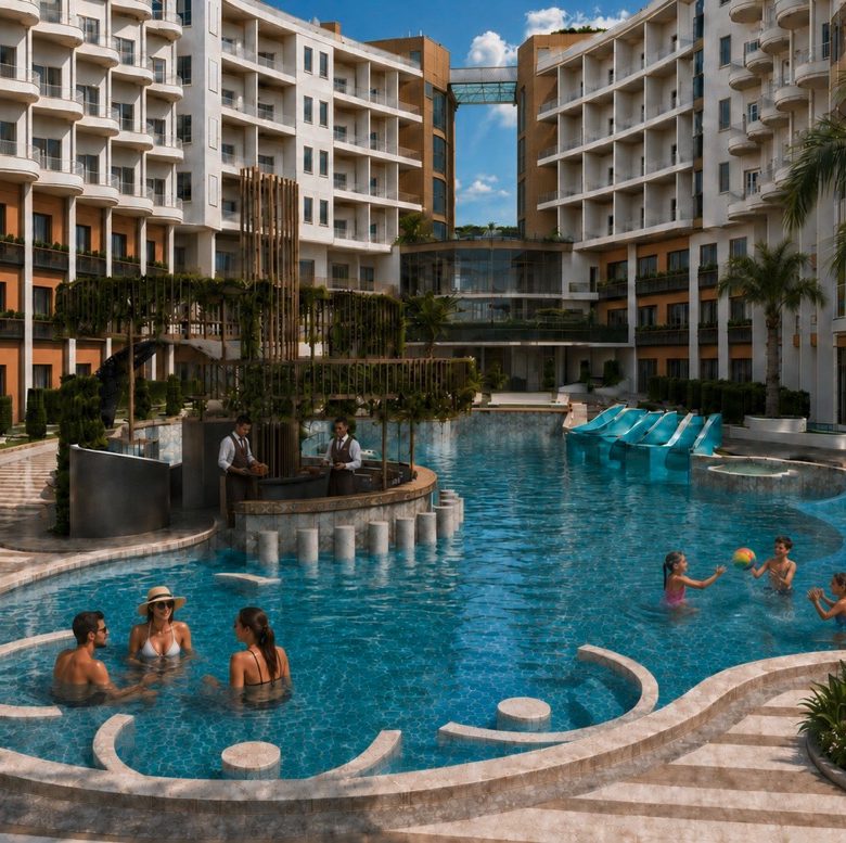Marvento Resort Hurghada – swimming pool and circular pool bar, developer render