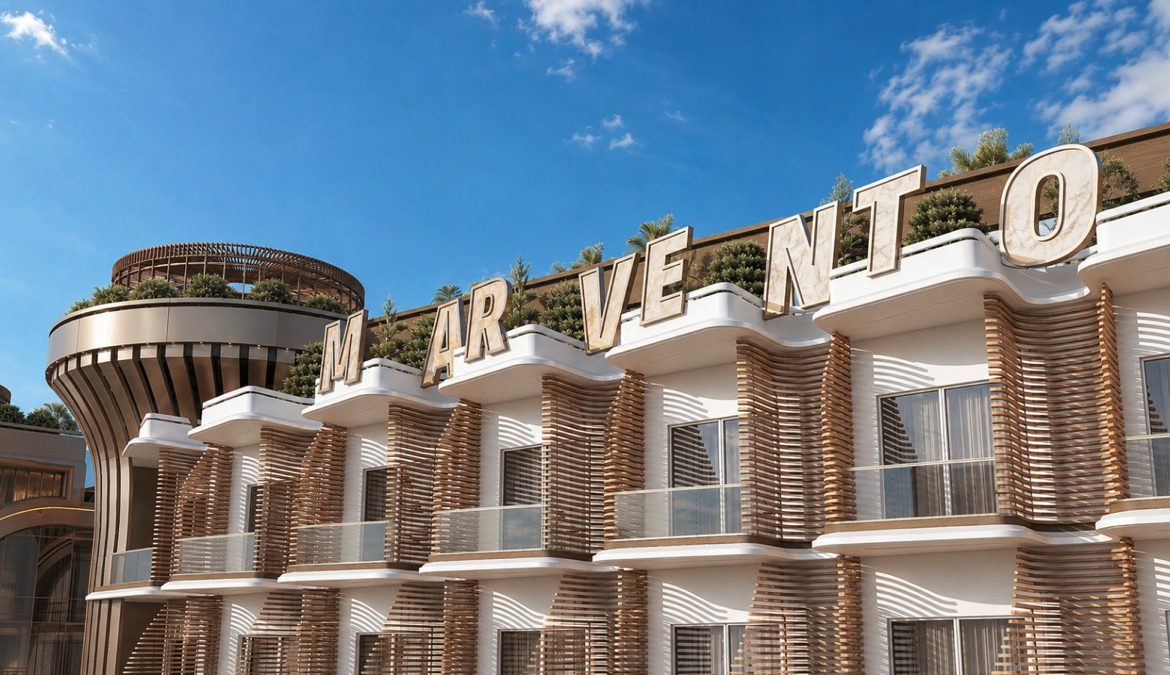 Marvento Resort Hurghada – marvento rooftop lettering and curved architecture, developer render