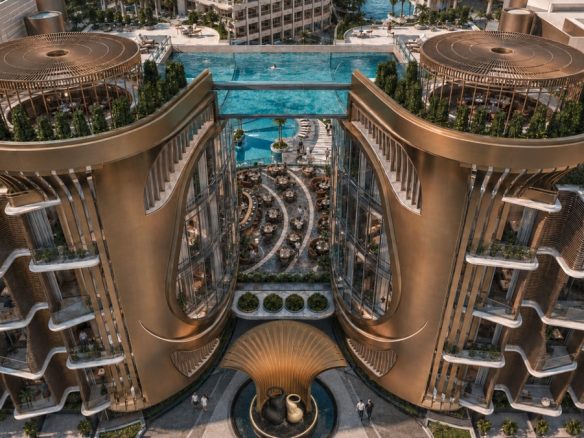 Marvento Resort Hurghada – elevated pools and landscaped courtyard between buildings, developer render