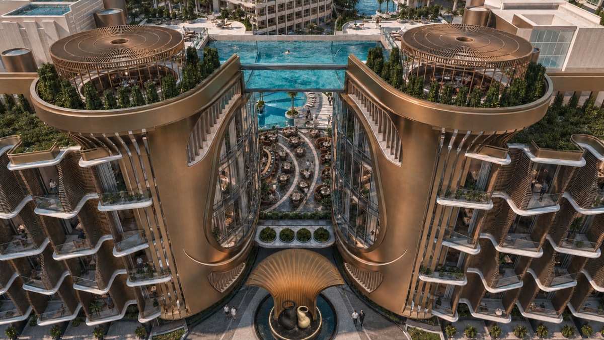 Marvento Resort Hurghada – elevated pools and landscaped courtyard between buildings, developer render