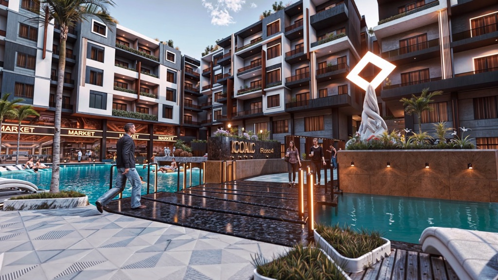 Iconic Resort Hurghada – courtyard pool and apartment elevations, developer render