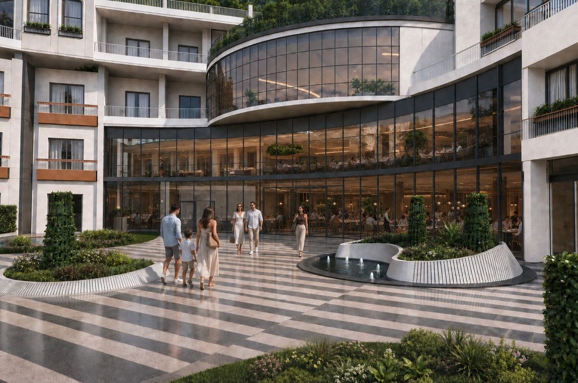 Marvento Resort Hurghada – landscaped walkway beside the communal building, developer render