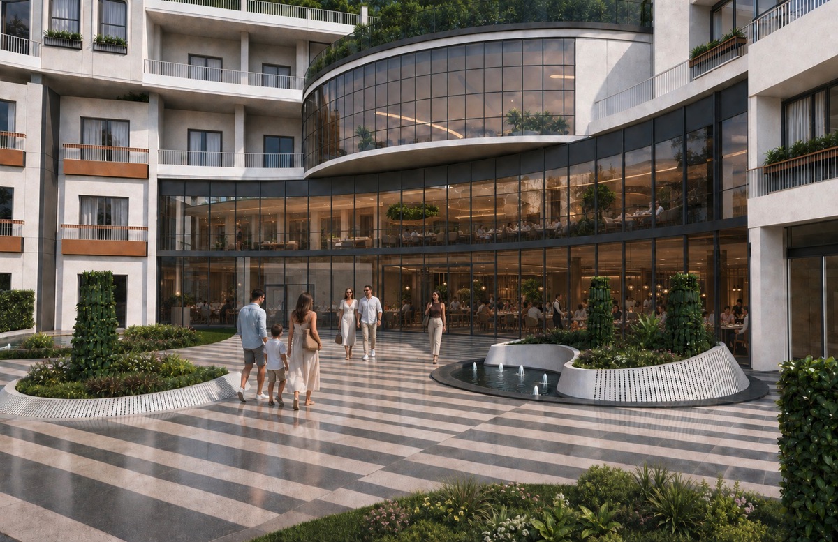 Marvento Resort Hurghada – Landscaped walkway beside the communal building Marvento Resort Hurghada – landscaped walkway beside the communal building, developer render
