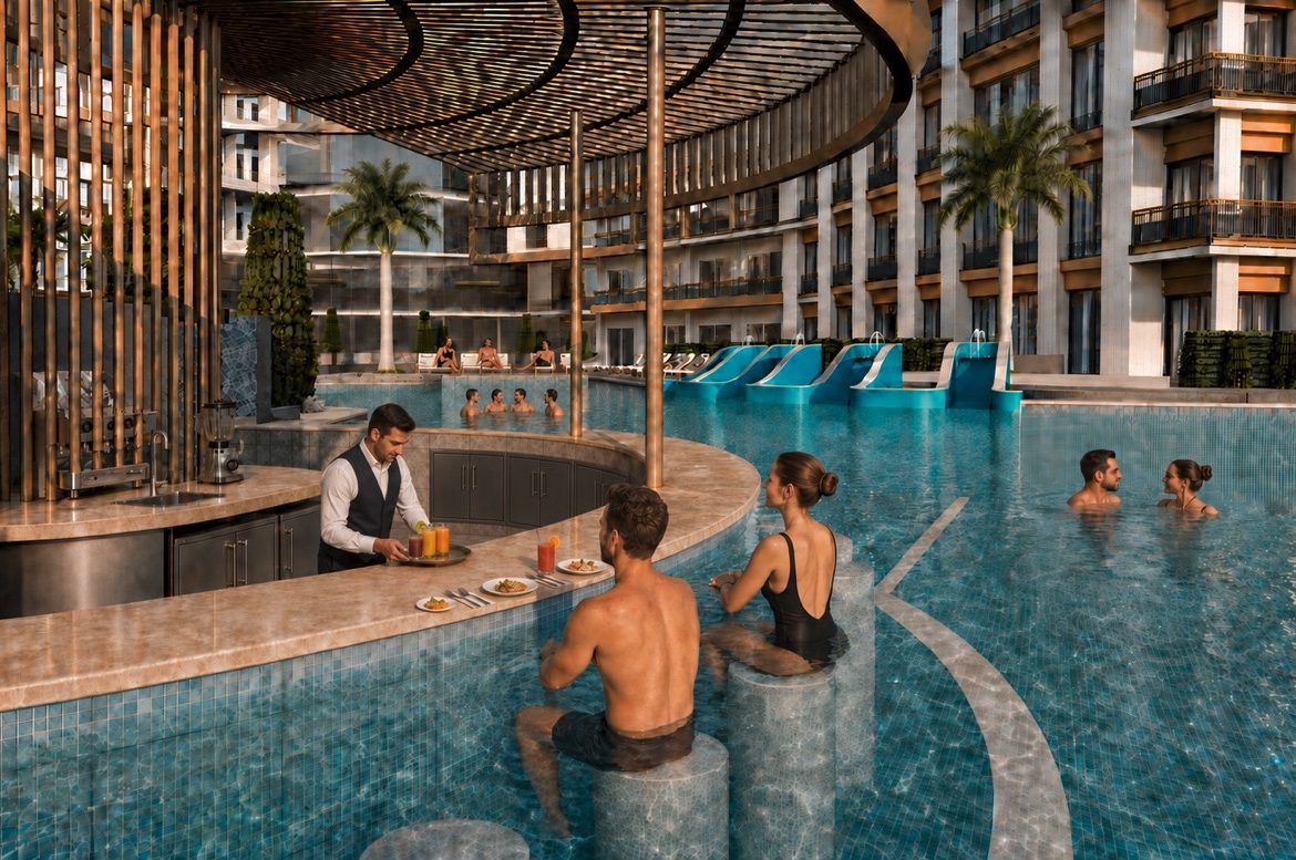 Marvento Resort Hurghada – circular pool bar in the courtyard, developer render