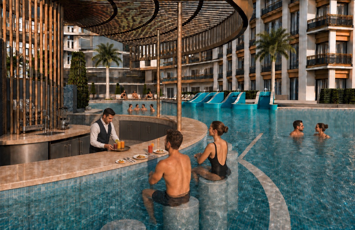 Marvento Resort Hurghada – circular pool bar in the courtyard, developer render