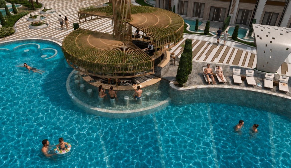 Marvento Resort Hurghada – overhead view of circular pool bar, developer render