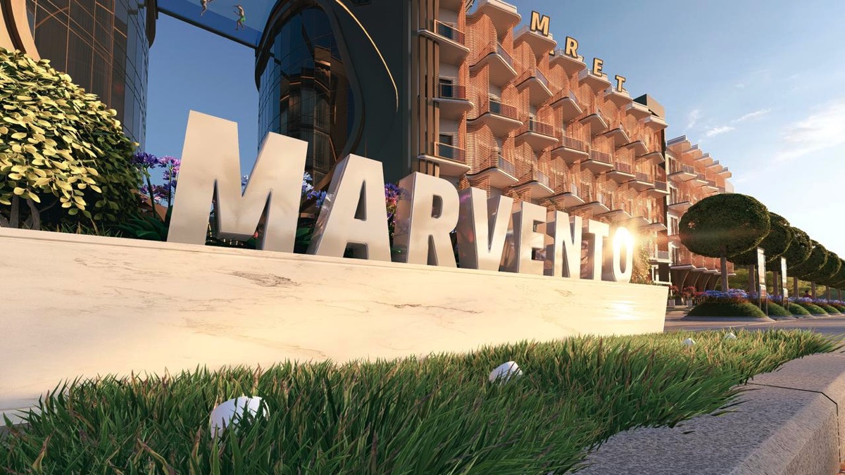 Marvento Resort Hurghada – Marvento entrance sign at sunset Marvento Resort Hurghada – marvento entrance sign at sunset, developer render