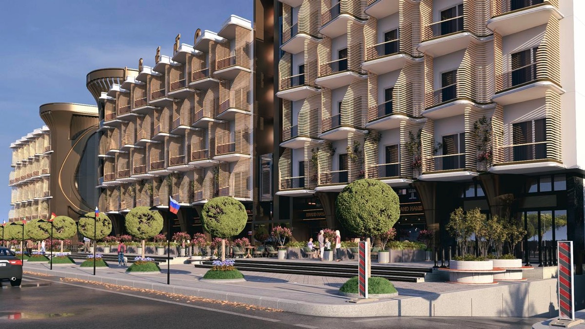 Marvento Resort Hurghada – Residential façade and pedestrian pavement Marvento Resort Hurghada – residential façade and pedestrian pavement, developer render