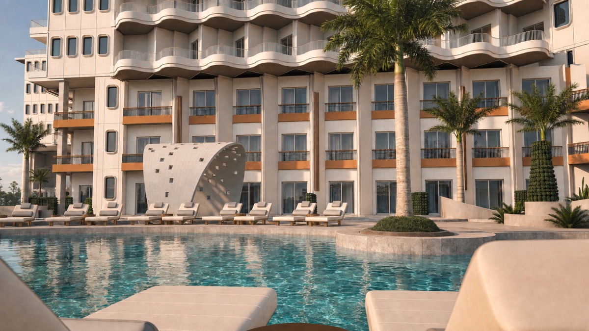 Marvento Resort Hurghada – Courtyard pool and residential balconies Marvento Resort Hurghada – courtyard pool and residential balconies, developer render